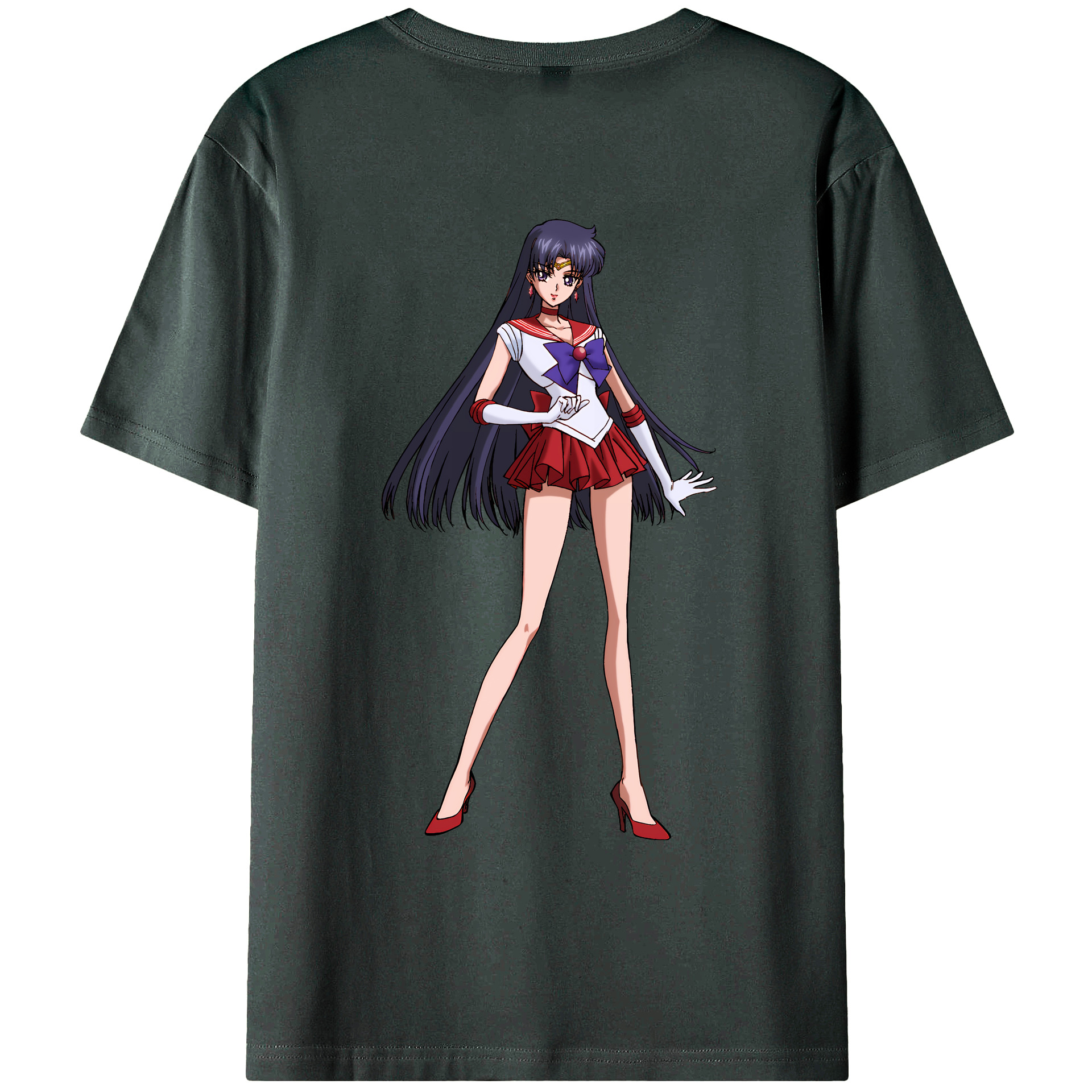 （画像用） 美少女戦士セーラームーン 火野レイ ひの レイ Sailor Moon Hino Rei （セーラーマーズ,Sailor Mars） 綿100％ メンズ半袖Tシャツ（バックプリント） 通気性